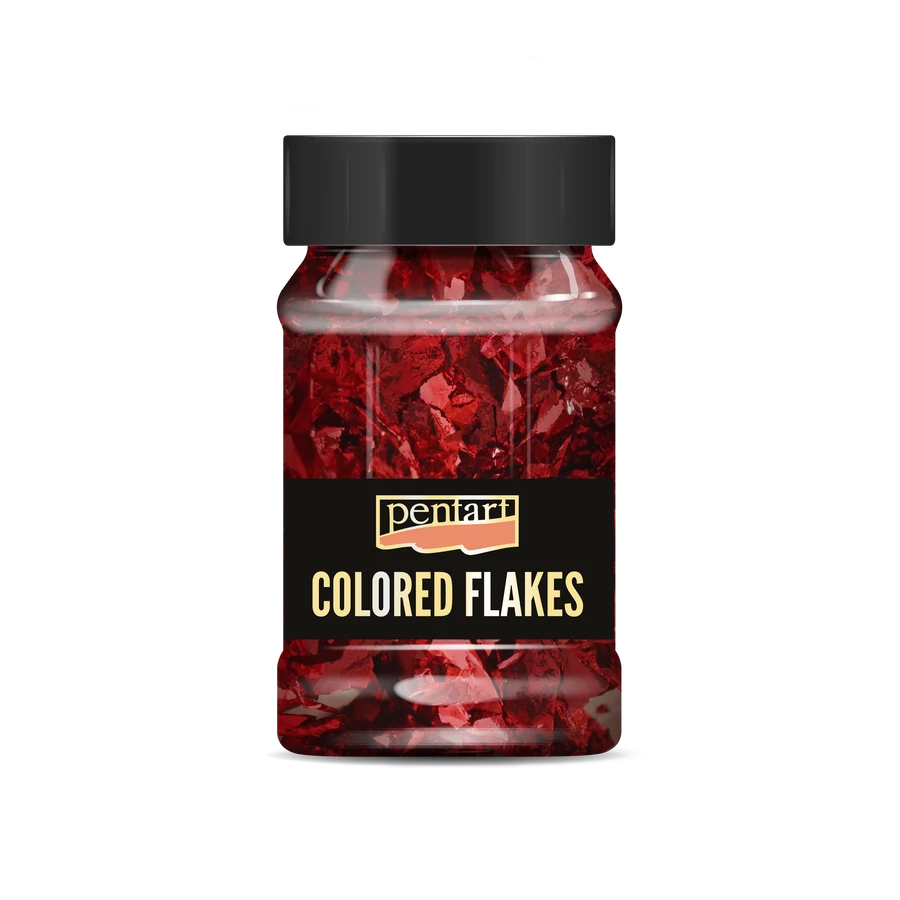 Bottle of red coloured flakes with a black lid