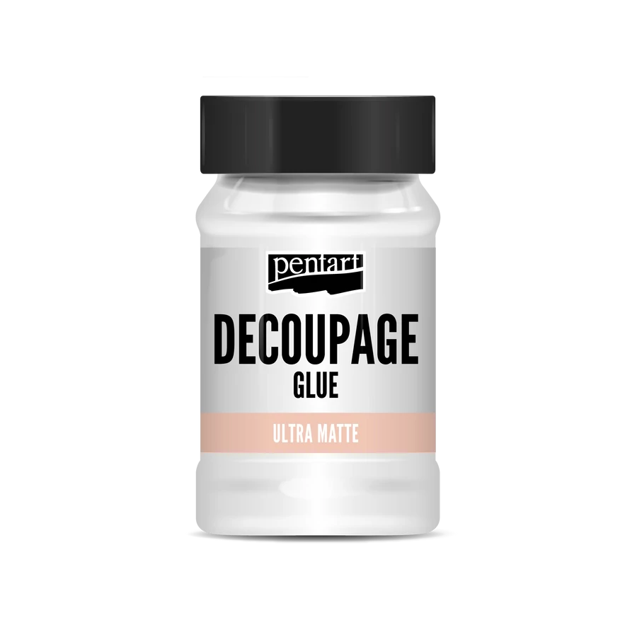 JarBottle of decoupage glue ultra matte with Pentart branding .