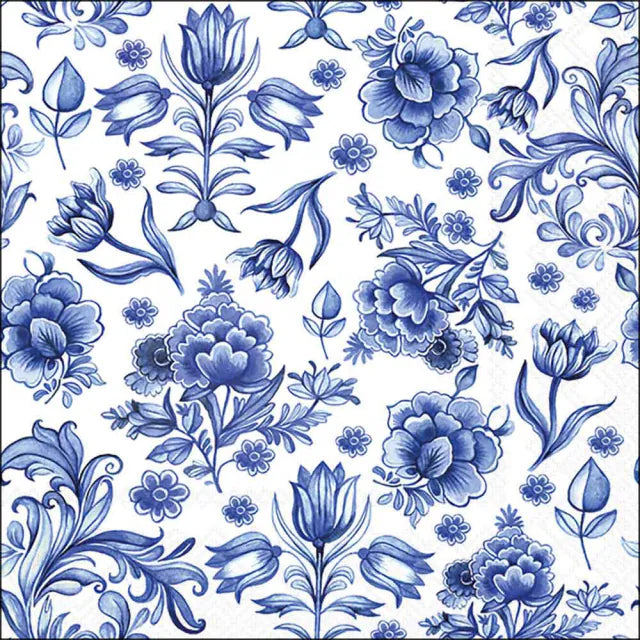 Pattern of blue flowers on a white background