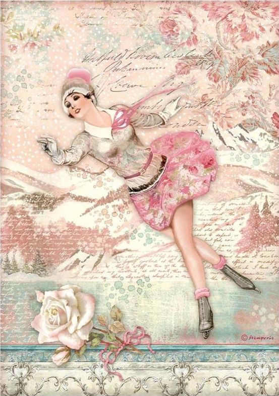 Dulce patinadora sobre hielo en invierno - Papel de arroz A4