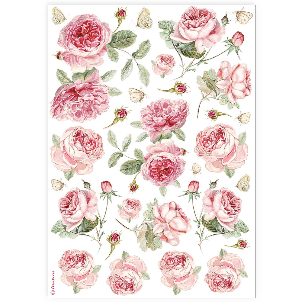 Patrón de rosas inglesas DFSA4903 - Papel de arroz A4