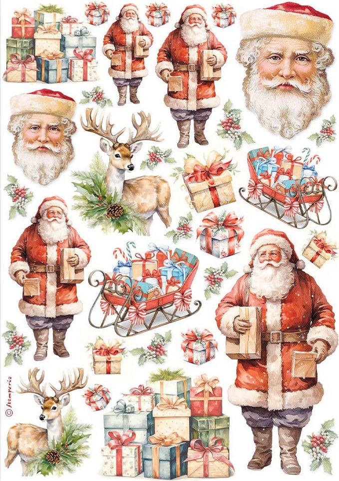 Christmas-themed rice paper with Santa Claus, reindeer, and presents.