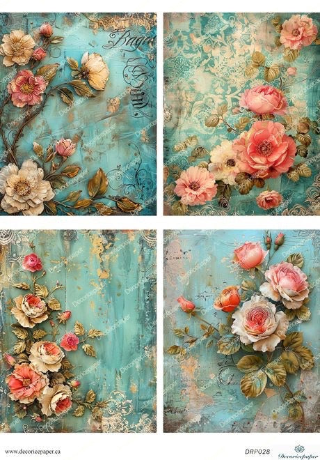 DRP028 - Vintage Rose Garden Rice Paper A4