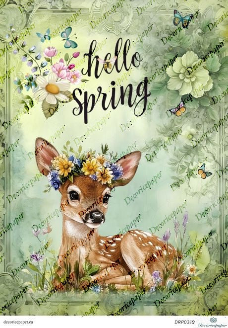DRP319 - Hello Spring Fawn Rice Paper A4