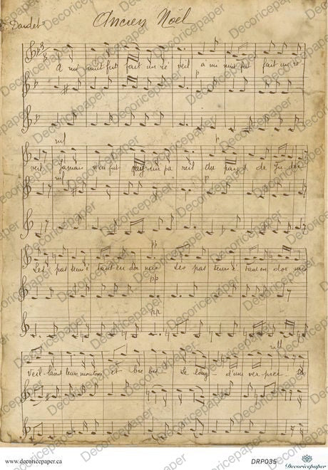 DRP035 - Vintage Christmas Music Sheet - Rice Paper A4