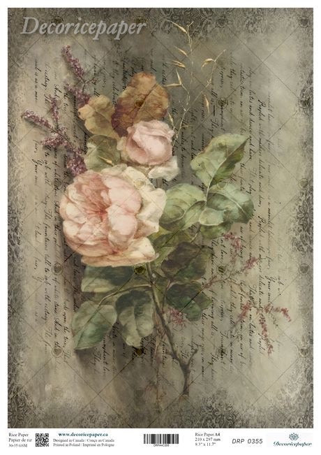 Decorative paper sheet with floral design and text background