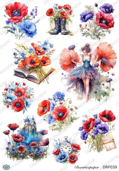 DRP039 - Poppy Dreams Rice Paper A4