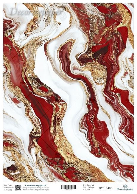 Decorative paper with red, gold, and white abstract design