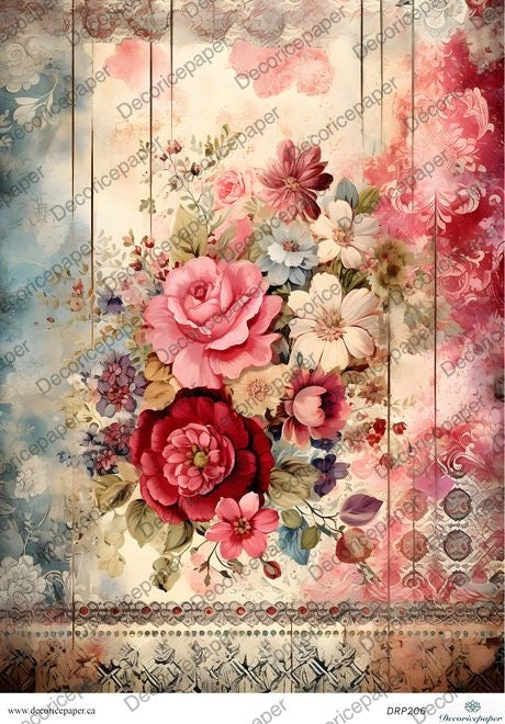 DRP206 - Vintage Floral Bouquet - Rice paper A4