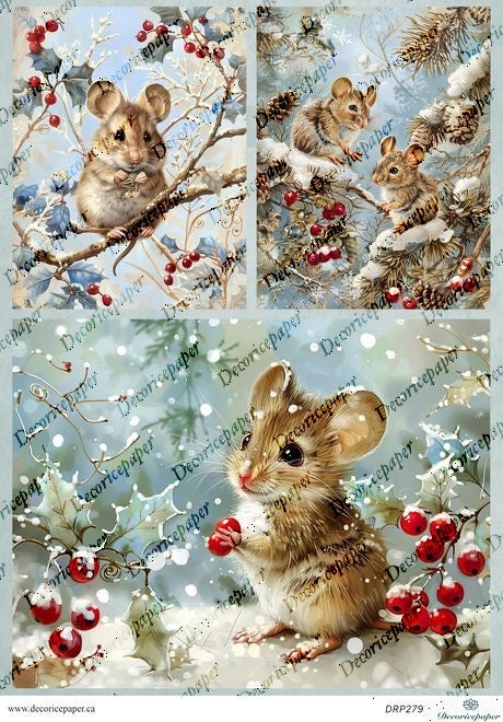 DRP279 - Winter Mouse - Rice Paper A4