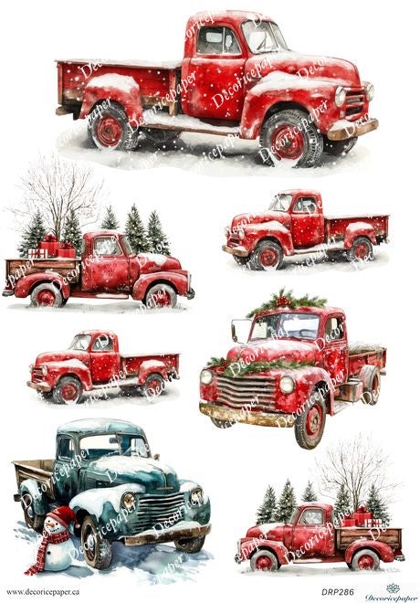 DRP286 - Vintage Christmas Truck - Rice Paper A4