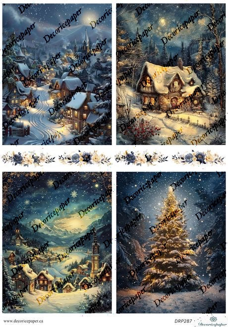 DRP287 - Snowy Christmas Village - Rice Paper A4