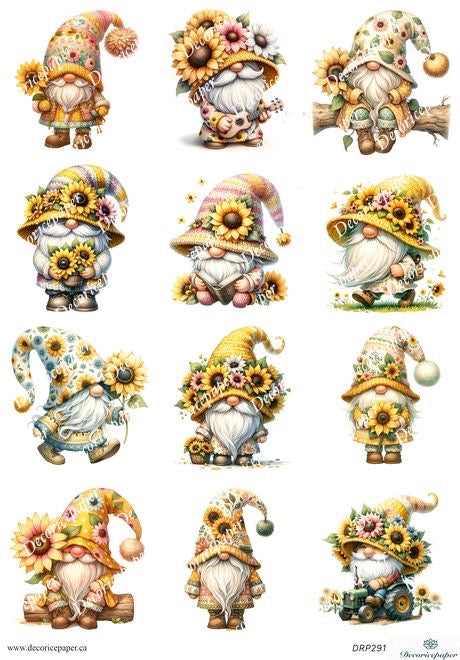 DRP291 - Sunflower Gnomes - Rice Paper A4