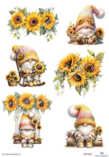 DRP292 - Sunflowers and Gnomes - Rice Paper A4