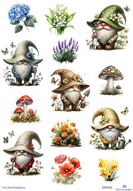 DRP293 - Gardening Gnomes - Rice Paper A4
