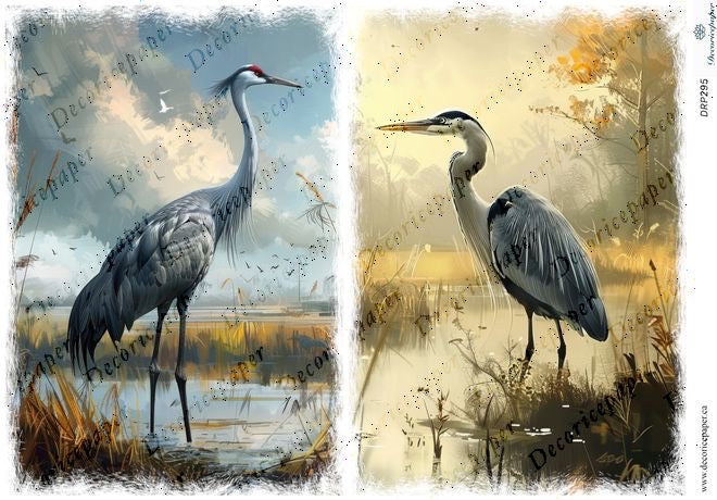 DRP295 - Elegant Water Birds Rice Paper A4