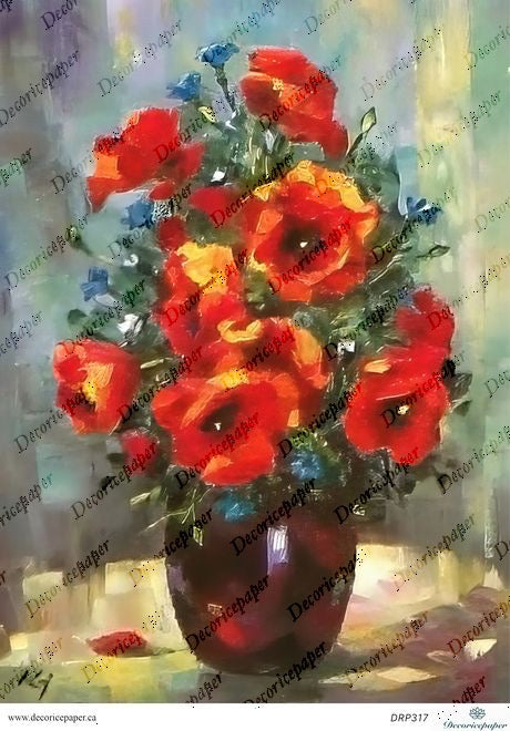 DRP317 - Vibrant Poppy Bouquet Rice Paper A4