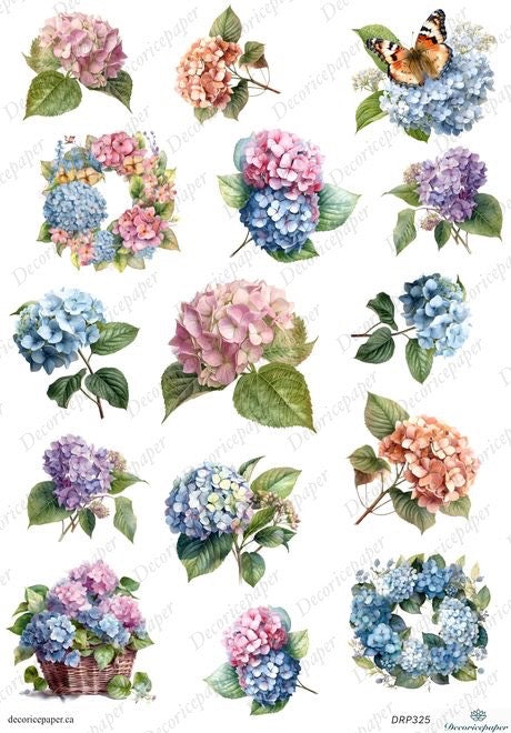 DRP325 - Hydrangea Flowers - Rice Paper A4