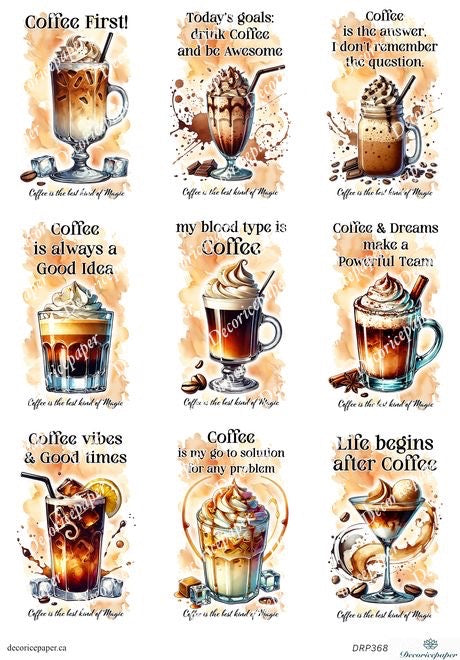 DRP368 - Coffee Quotes - Rice Paper A4