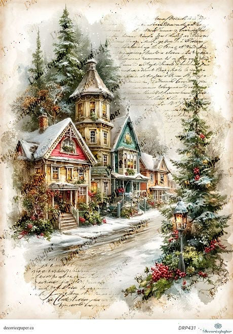 DRP431 - Vintage Snowy Street Rice Paper A4