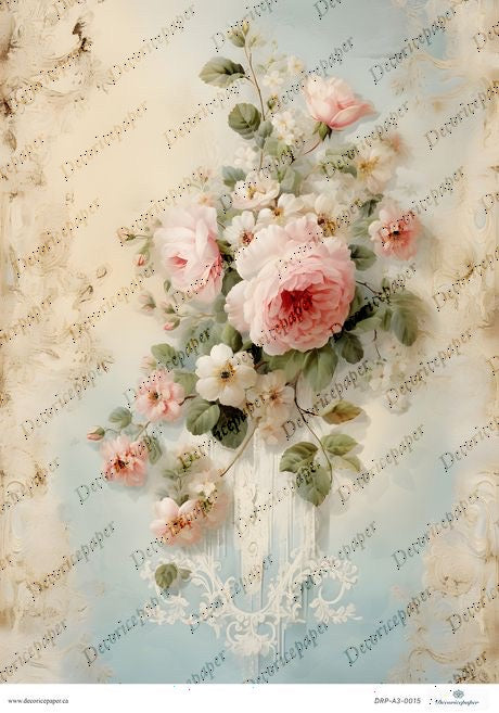DRP A3 0015 - Soft Pink Roses - Rice Paper A3