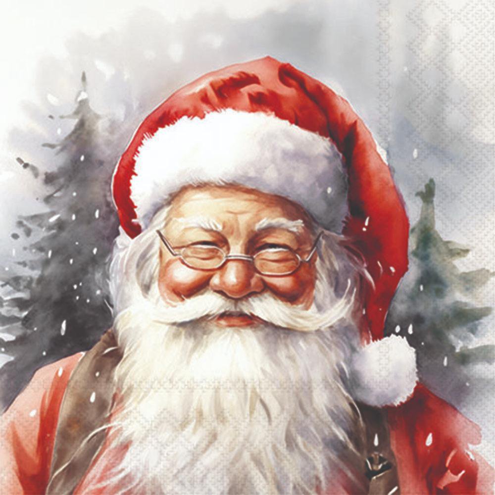 Illustration of Santa Claus with a snowy background