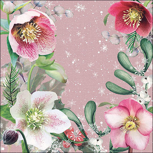 Floral design with pink and white flowers on a pink background