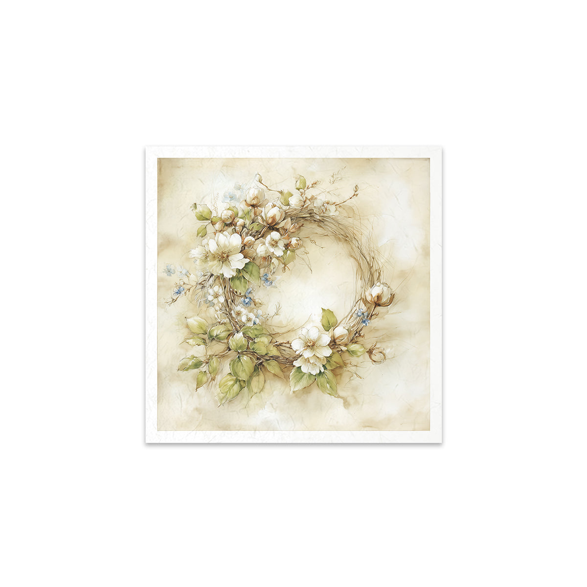 Floral wreath artwork on a beige background