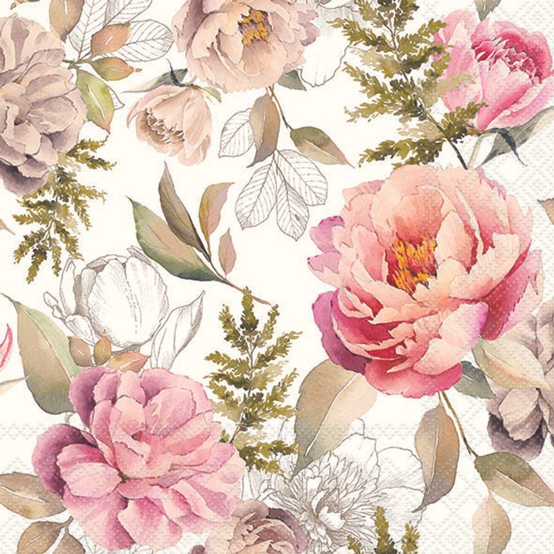 Floral pattern with pink peonies on a cream background