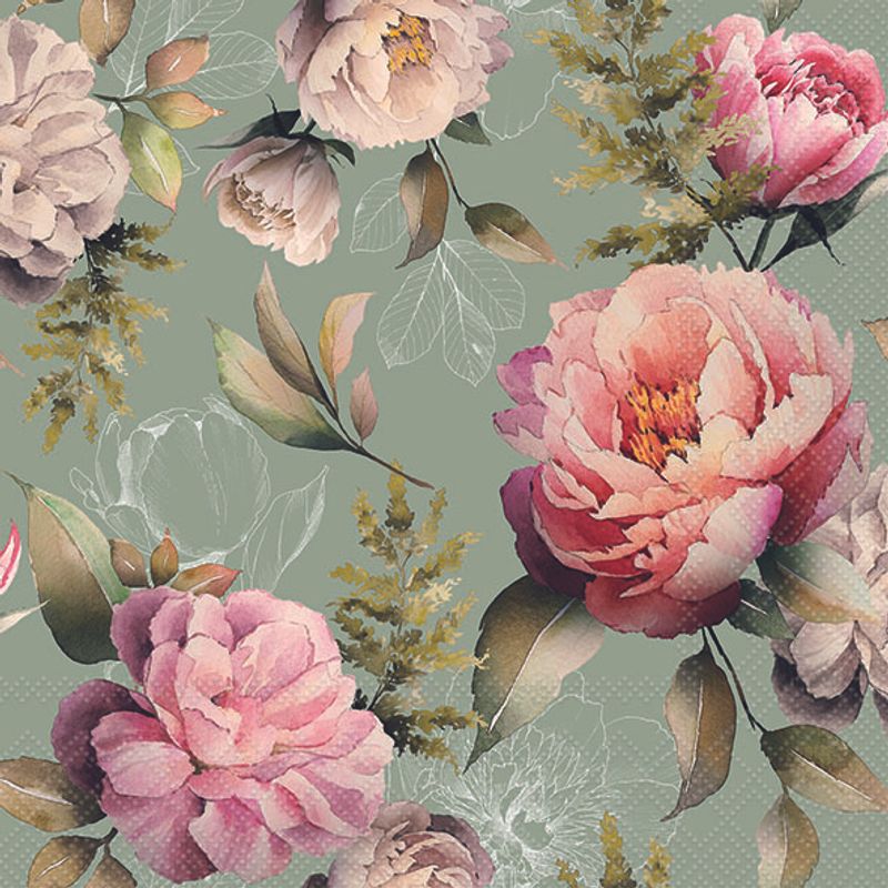 Peonies Composition GREEN - Napkin