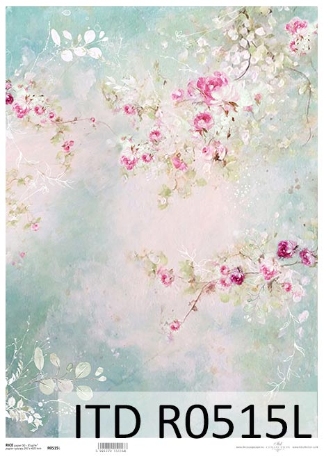 Decorative rice paper featuring pink flowers on a light blue background.