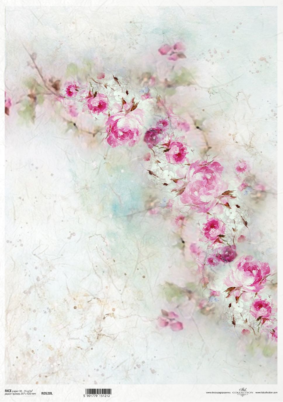Floral design paper with pink flowers on a textured white background