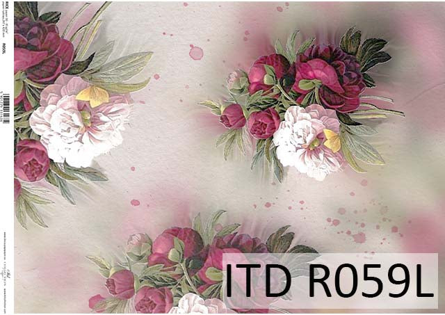 A sheet of rice paper with a printed floral pattern, predominantly pink with images of peony flowers