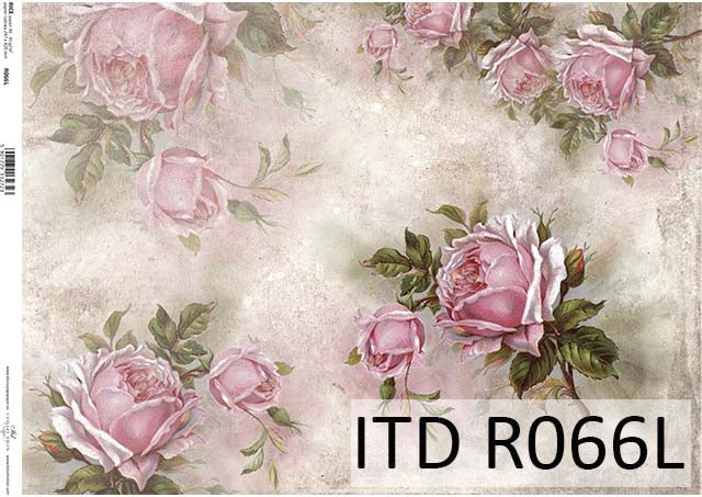 Blush pink roses printed on rice paper, creating a vintage floral pattern.