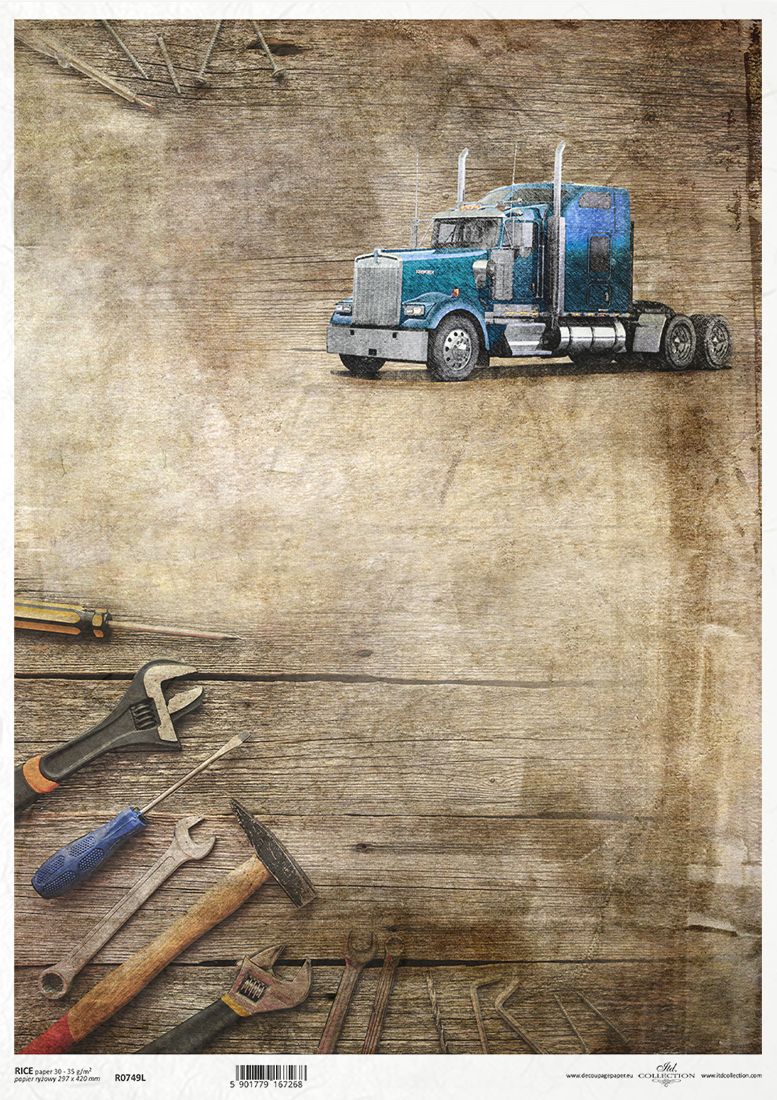 Truck on a wooden background with tools