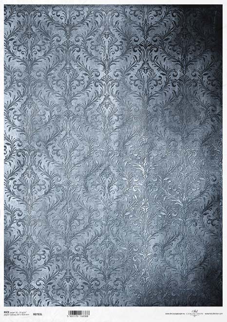 Dark blue and grey damask pattern with an aged, textured background.