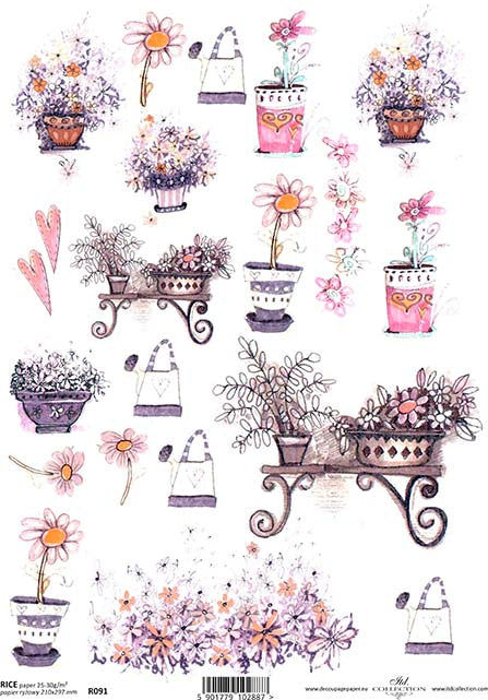 R0091 - Flower Pot Garden Rice Paper A4