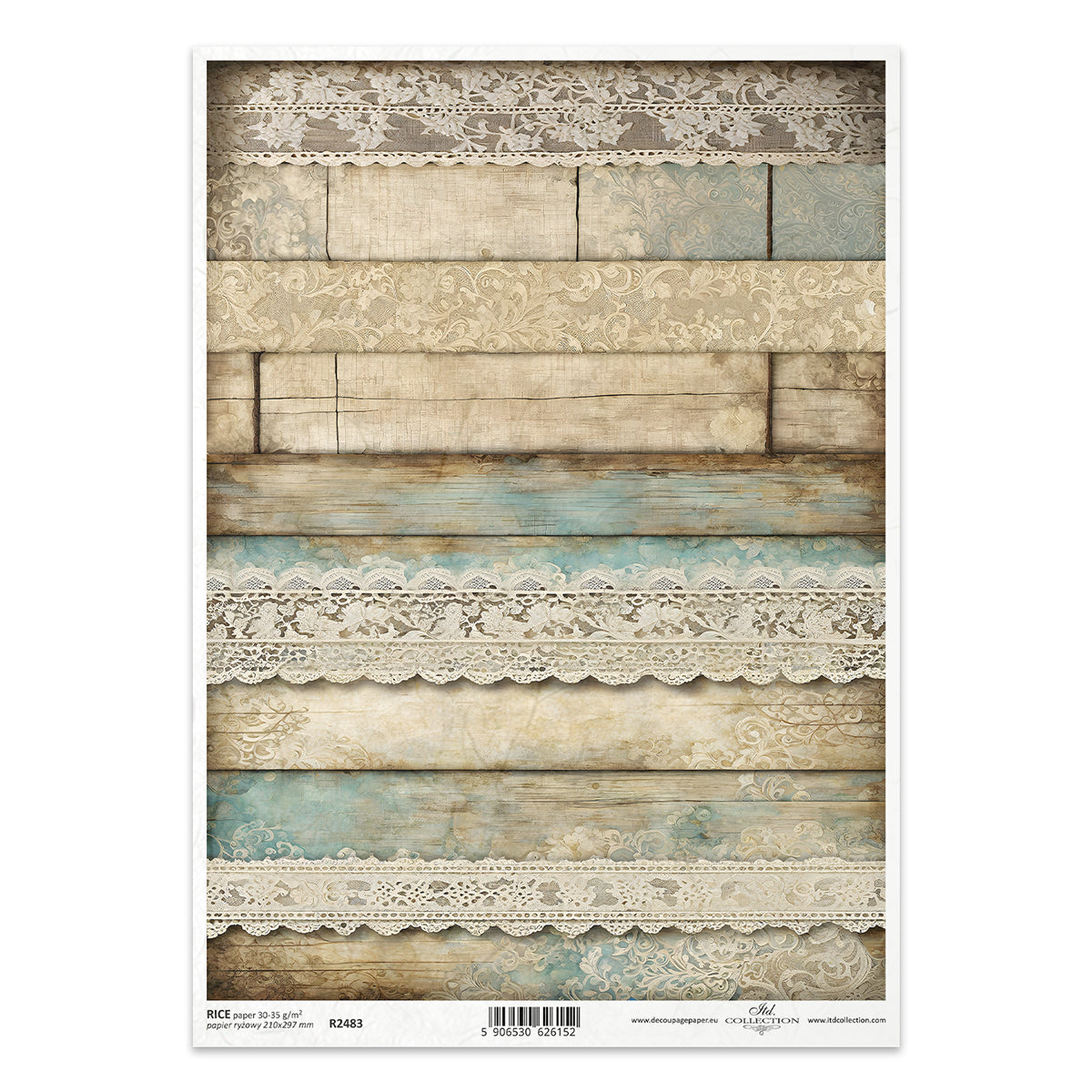 R2483 - Vintage Lace and Wood - Rice Paper A4