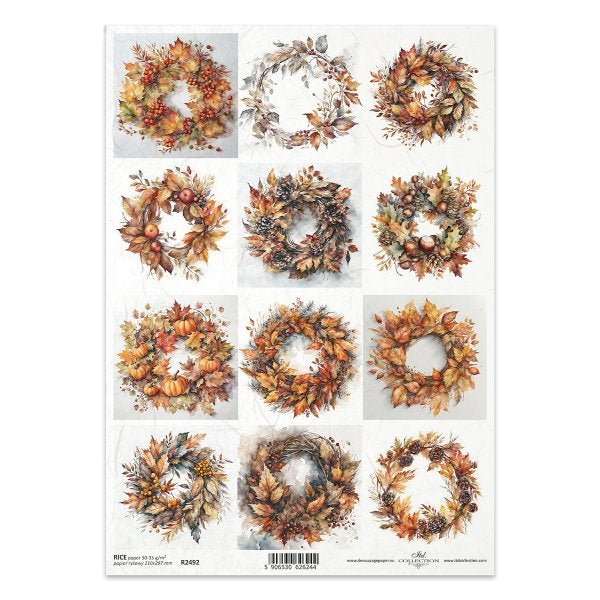 R2492 - Autumn Harvest Wreaths Rice Paper A4