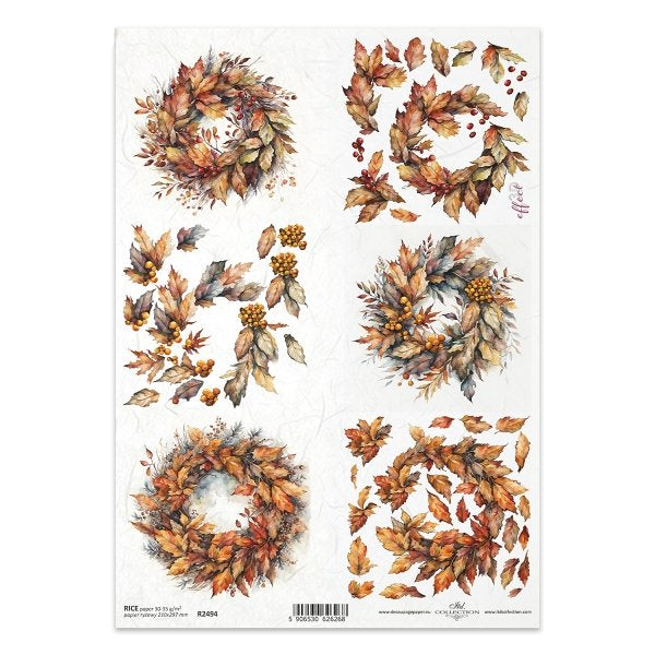 R2494 - Autumn Wreaths Rice Paper A4