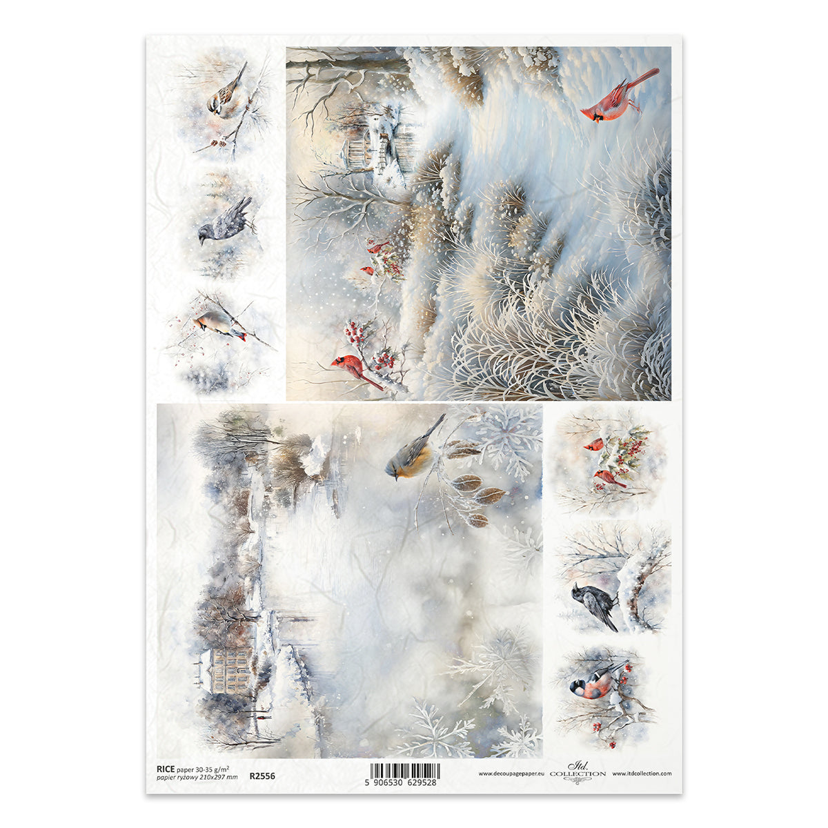R2556 - Snowy Birds Rice Paper A4