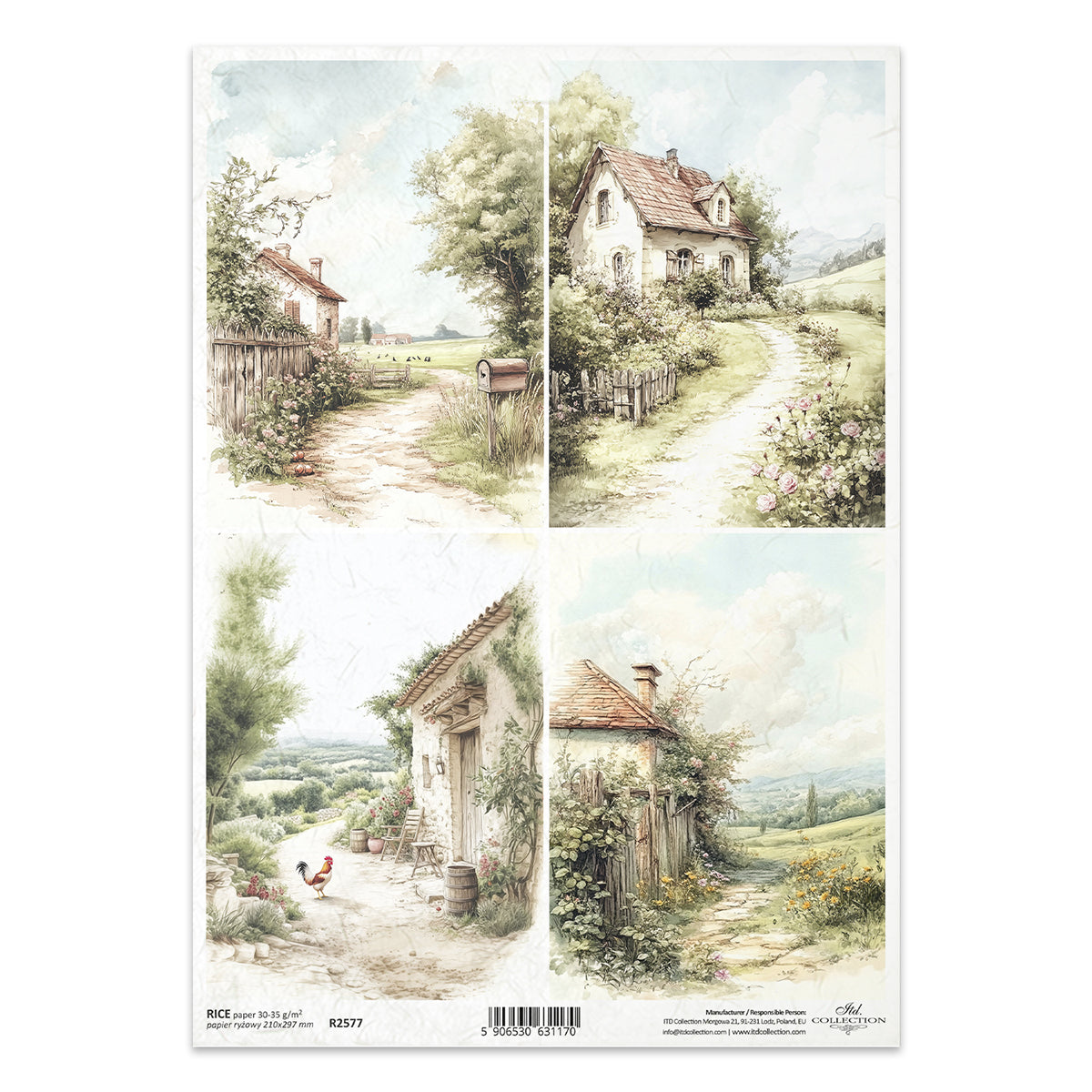 R2577 - Vintage Country Cottages Rice Paper A4