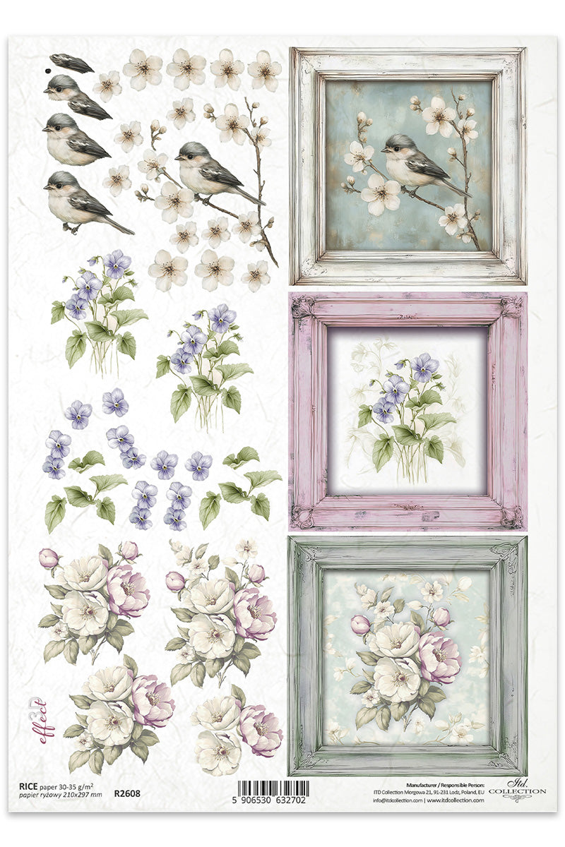 R2608 - Vintage Floral Frames Rice Paper A4