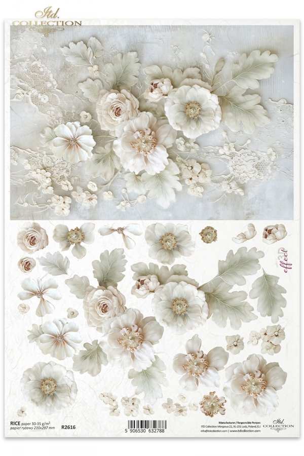 R2616 - Soft Floral Elegance - Rice paper A4