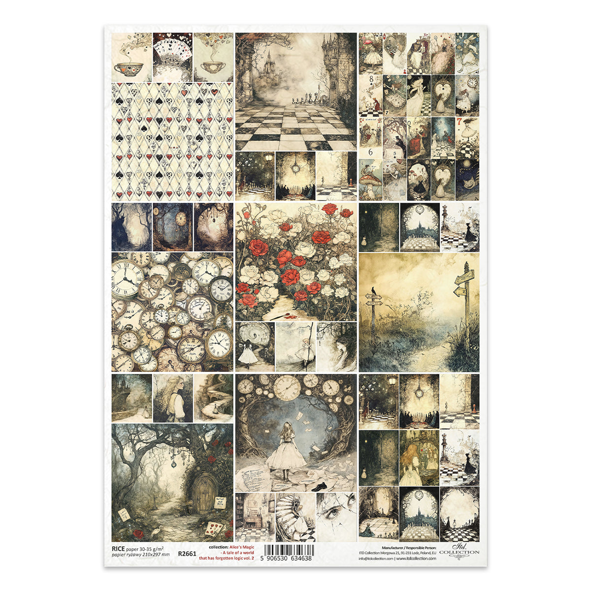 R2661 - Alice in Wonderland Collage - Rice Paper A4