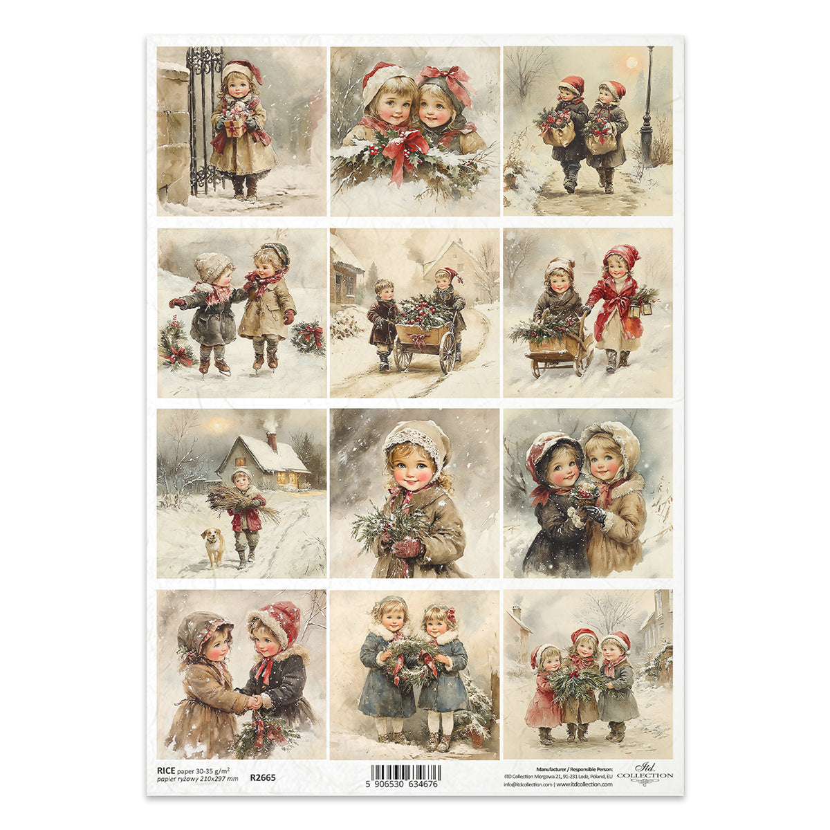 R2665 - Vintage Christmas Children - Rice Paper A4