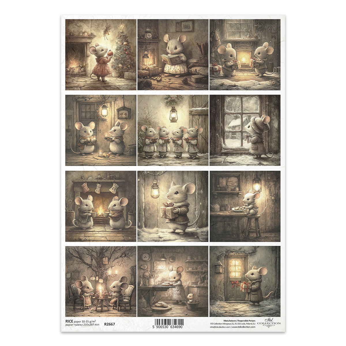 R2667 - Christmas Mice - Rice Paper A4