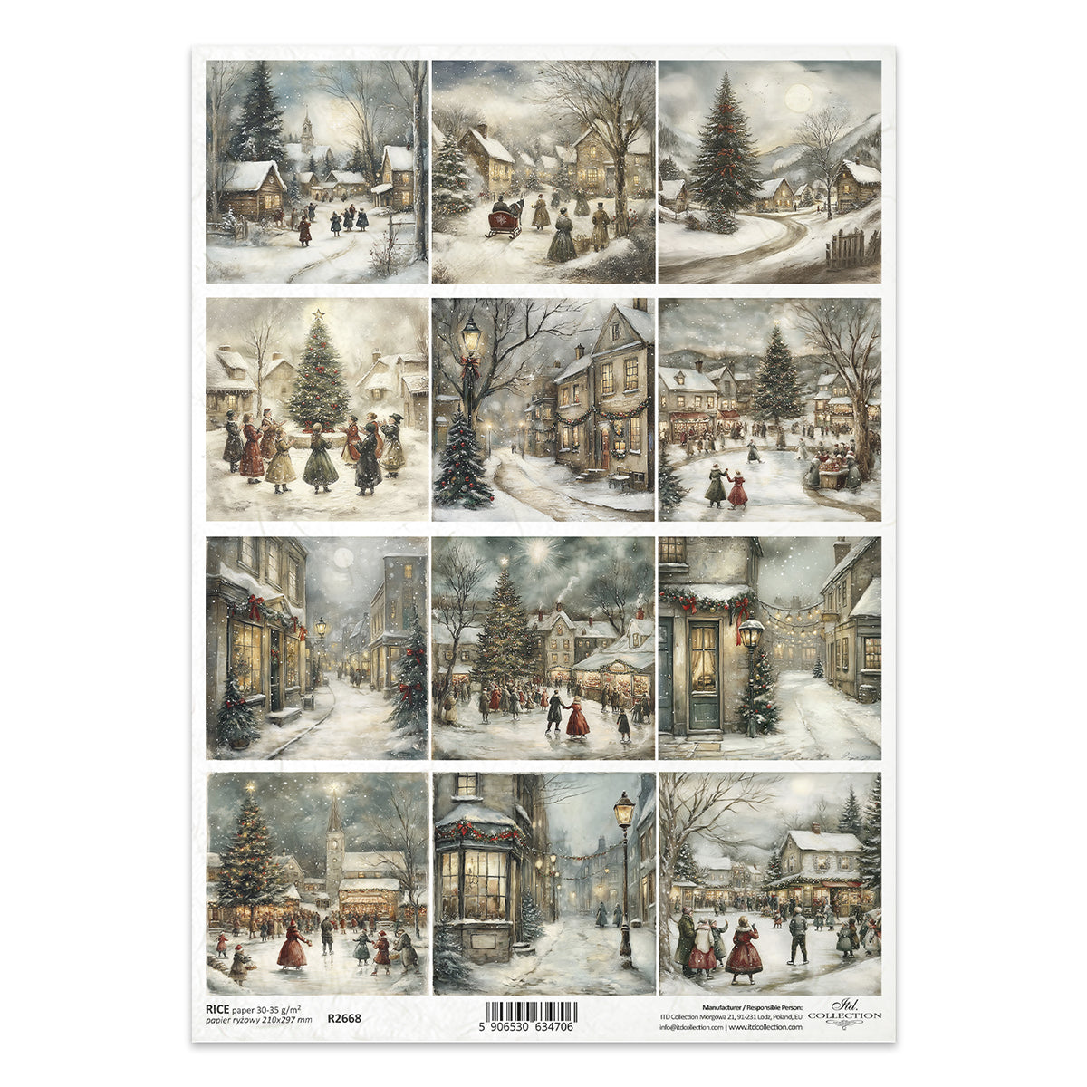 R2668 - Vintage Christmas Village - Rice Paper A4