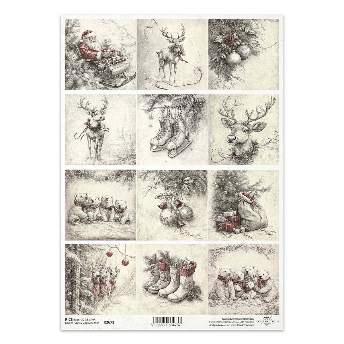 R2671 - Rustic Winter Christmas Collage - Rice Paper A4
