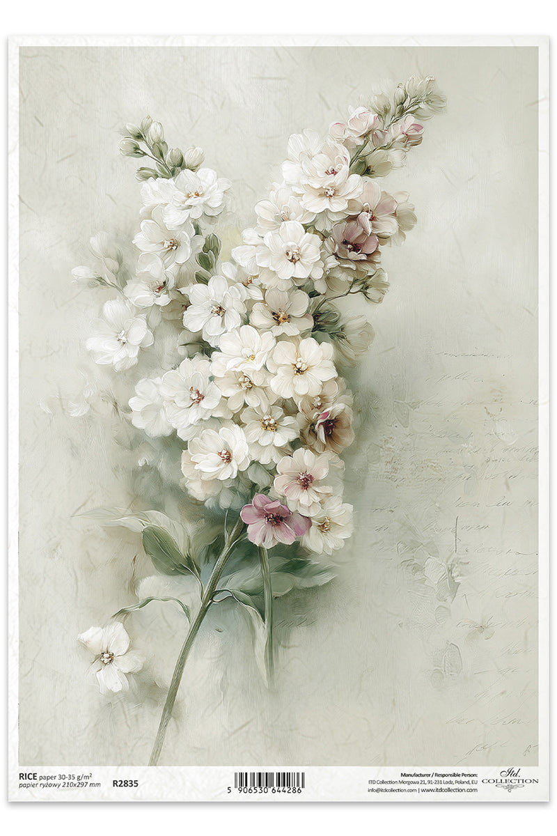 Floral arrangement with white flowers on a textured beige background